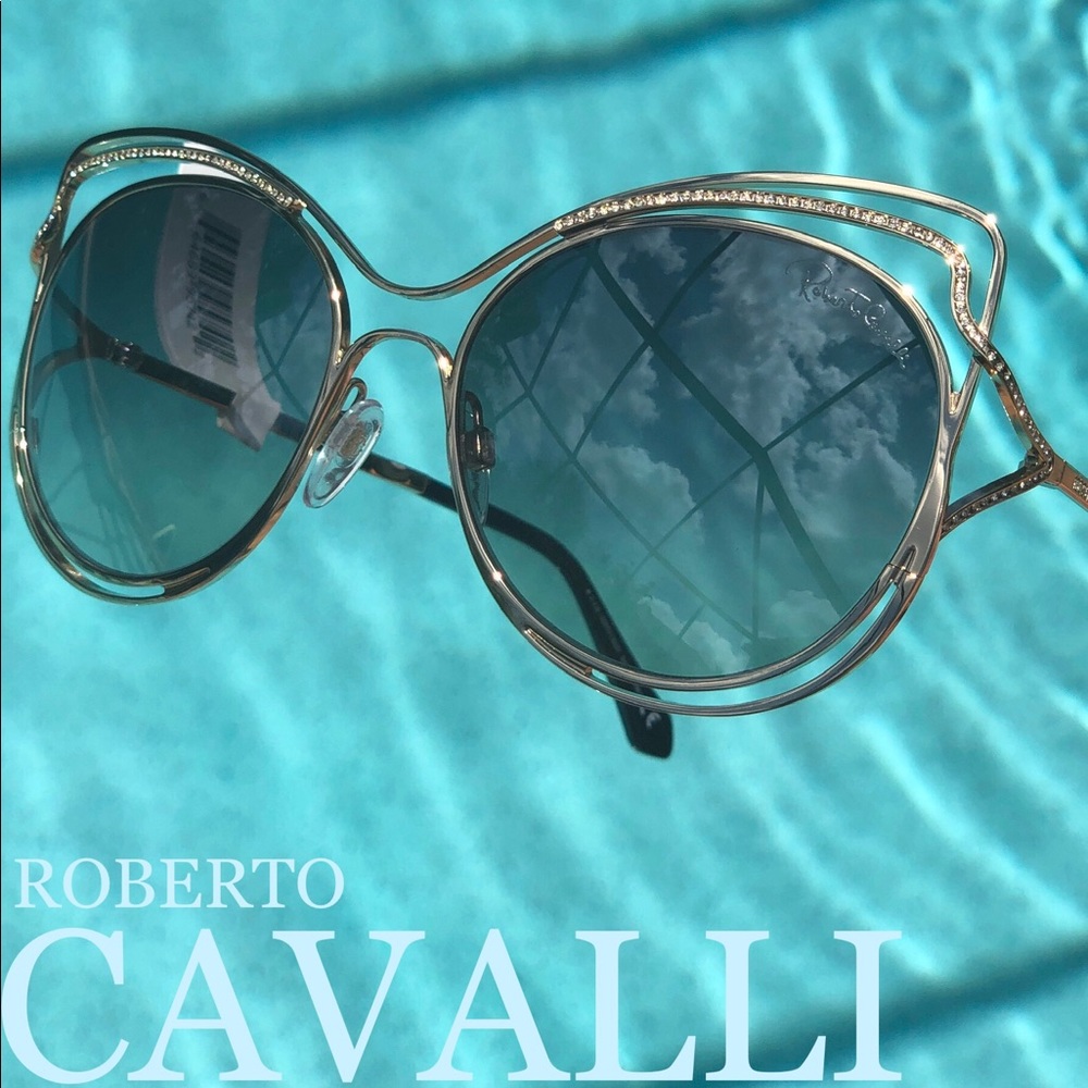 New ROBERTO CAVALLI Crystal embellished 58mm metal frame sunglasses